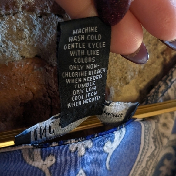 INC International Concepts Medium Blue‎ & Tan Paisley Dress w/ Waist Tie Belt - Picture 5 of 11